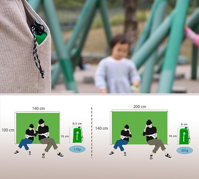 Outdoor Pocket Blanket, 55"x79" Waterproof Foldable Compact Pincic Blanket, Ultralight Tarp for Camping, Festival, Beach, Hiking, Backpacking, Travel and More, Stakes Included