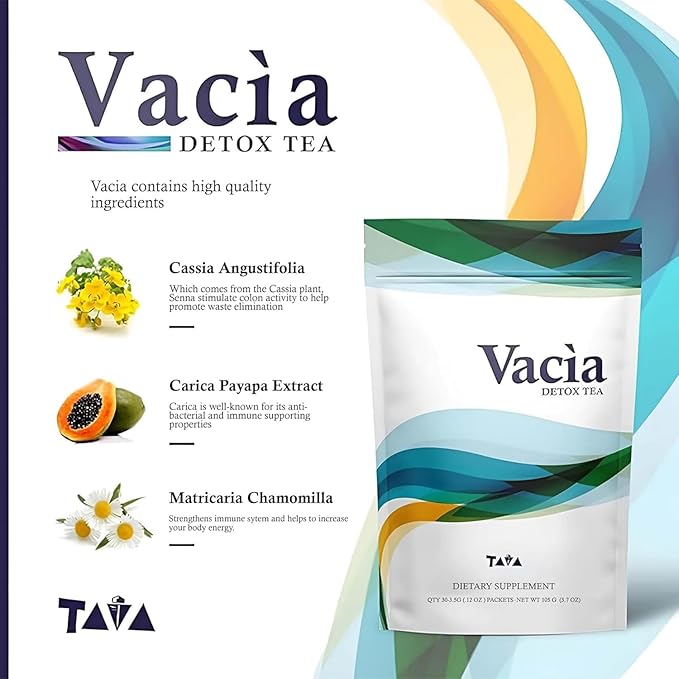 Tava Vacia - Cleansing Tea with Cassia Angustifolia, Carica Papaya, Matricaria Chamomilla, and Fiber Dextrin, Supports Wellness, 30 Counts - 2 Pack