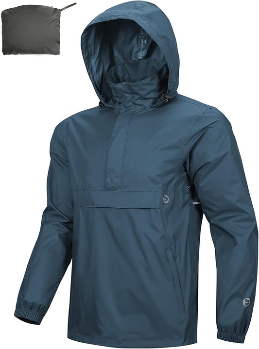 Outdoor Ventures Men's Rain Jacket Waterproof Lightweight Packable Rain Pullover for Hiking Golf Running