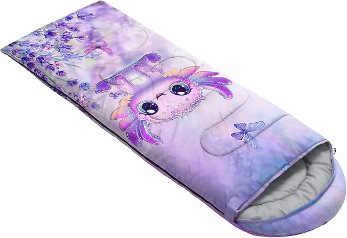 AILONEN Pink Lovely Rabbit Sleeping Bag for Girls Kids Adults,Warm and Cool Weather,Lightweight,Waterproof Backpacking,Cartoon Flowers Printed Bunny Sleeping Bag for Camping