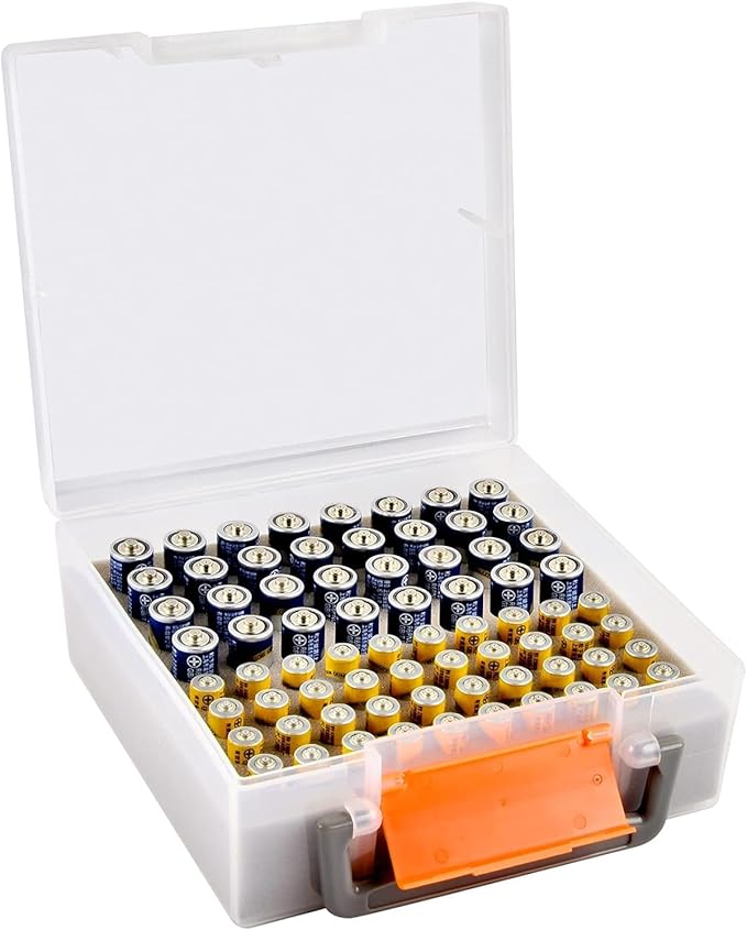FULLCASE Battery Storage Organizer Holder Holds 72 AA AAA Batteries, Box Cases Garage Container, Home Drawer Organization Dispenser (Case Only) (White)