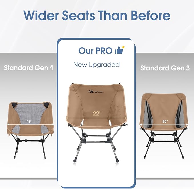 MOON LENCE Portable Camping Chair Plus, Upgraded Comfort & Size, Compact and Lightweight Still, Folding Chair for Backpacking & Hiking, 330Lbs Capacity (Khaki)