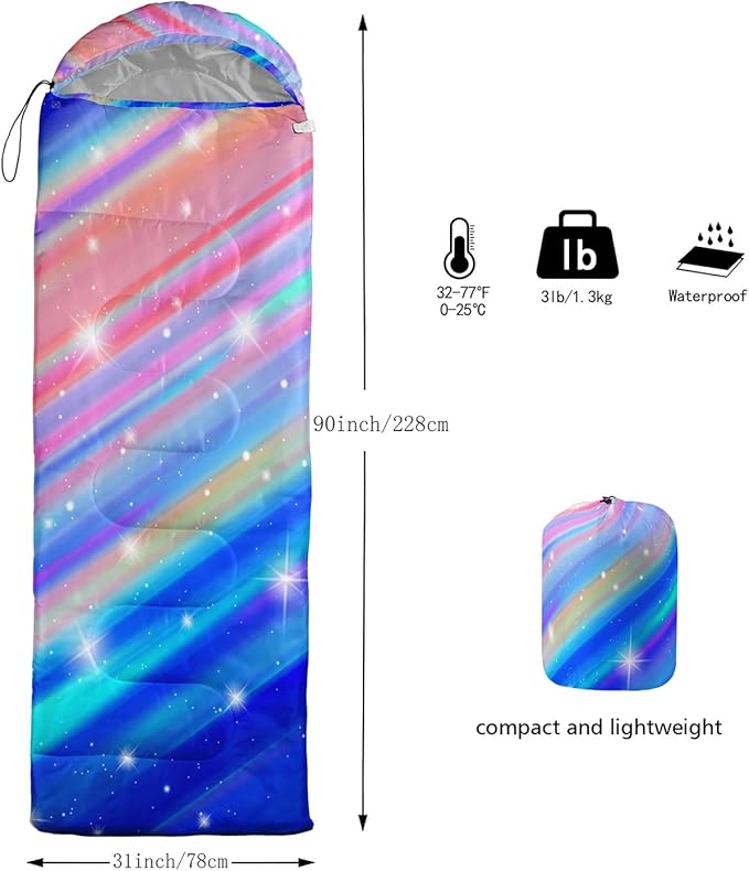 Sleeping Bags for Adults Kids,Backpacking Camping Sleeping Bag for Girls Boys Lightweight Waterproof Cold/Warm Weather Sleeping Bag for All Season