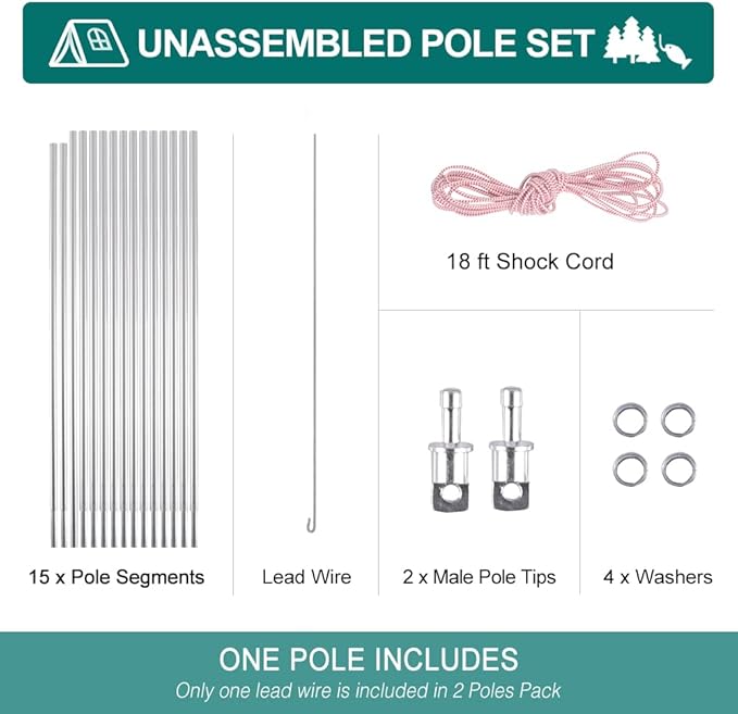 Aluminum Tent Poles Replacement, Fits Both Female and Male Ends, Lightweight Tent Pole Repair Kit, 7001 Aluminum Alloy T6 Heated