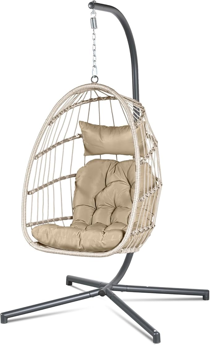 Econohome Hanging Egg Chair with Stand - Indoor/Outdoor Swing Hammock Chair with Plush, Washable Cushions, 350LBS Capacity, Ideal for Relaxation in Bedrooms, Balconies, Gardens, and Patios