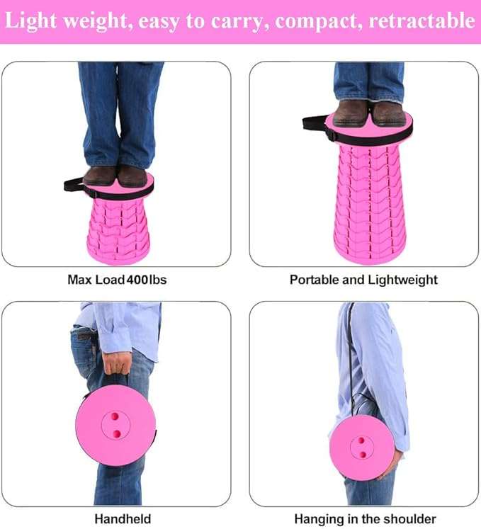 Fishboy Upgraded Collapsible Stool, 400lbs Max Weight, Lightweight But Sturdy, Portable Retractable Folding Telescoping Foldable Camping Stool for Adults Outdoor Fishing Hiking Gardening Travel BBQ