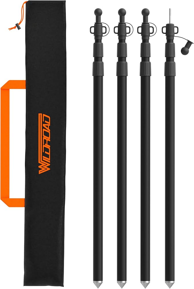 WILDROAD Tarp Poles Tent Poles Canopy Poles 7.7 ft, Telescoping Aluminum Poles with Non-Slip Aluminum Cone Bottom, Portable and Lightweight Camping Gear for Camping and Awnings, Set of 4