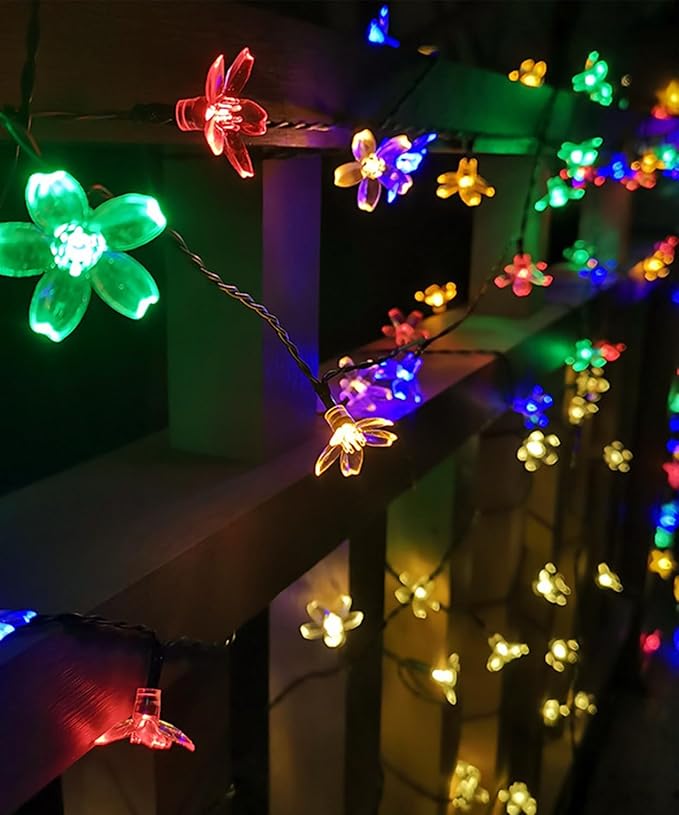 Pastel Flower String Lights Indoor Decorations, 33ft 100 LED USB Plug in Aesthetic Cherry Blossom Floral Lamp for Christmas Tree Vines Wall Ceiling Spring Garden Hanging Decor, Multicolored