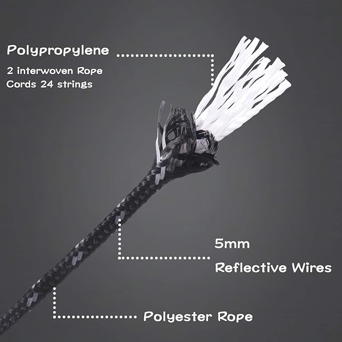 Hikeman 6 Pack 4mm Outdoor Guy Lines Tent Cords Lightweight Camping Rope with Aluminum Guylines Adjuster Tensioner Pouch for Tent Tarp, Canopy Shelter, Camping, Hiking, Backpacking