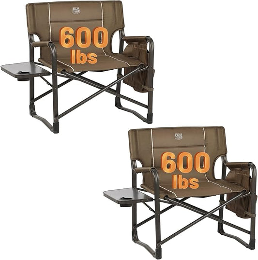 TIMBER RIDGE XXL Upgraded Oversized Directors Chairs with Foldable Side Table, Detachable Side Pocket, Heavy Duty Folding Camping Chair up to 600 Lbs Weight Capacity (Brown) Ideal Gift, 2 Pack