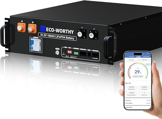 ECO-WORTHY 48V 100Ah LiFePO4 Lithium Battery Version 3, 5.12kWh Capacity, Server Rack Battery with Bluetooth, 6000 Cycles, Perfect for Off-Grid, Solar, Backup Power