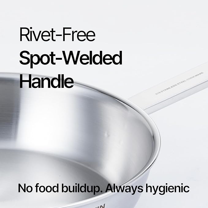 8.6-Inch 316 Stainless Steel Frying Pan, 5-Ply Stainless Steel Saute pan, Deep Skillet, Induction Compatible, Dishwasher & Oven Safe