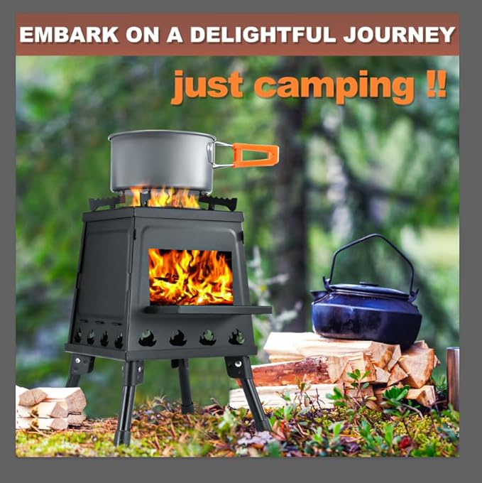 Wood Burning Stove, Camping Wood Stove, Small Portable Cast Iron Wood Stove: Compact Outdoor Cooking Solution with Carrying Bag (Small)