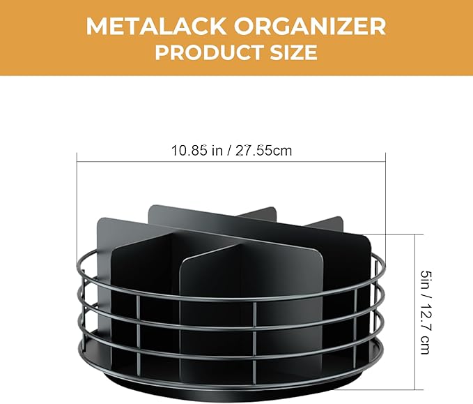 Snack Organizer - Versatile Snack Storage, Lazy Susan with Convenient Grab-and-Go Design, Metal Snack Holder for Home, Office, Breakroom, 10.85" L x 10.85" W x 5" H (Matte Black)