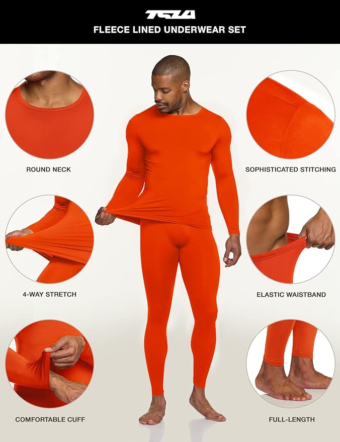 TSLA Men's Thermal Underwear Set, Microfiber Soft Fleece Lined Long Johns, Winter Warm Base Layer Top & Bottom