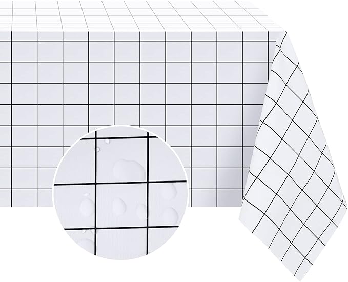 Romanstile Square Plastic Tablecloth, 100% Waterproof Oil-Proof Checkered PVC Table Cloths, Heavy Duty Vinyl Table Covers for Dining, Camping, Picnic, Outdoor - 54 x 54 Inch, White