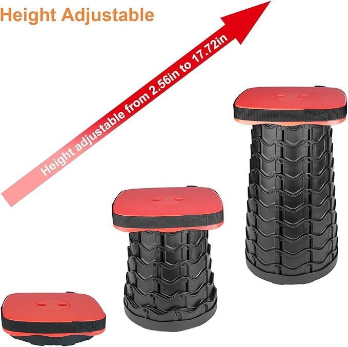 Boreeman Upgraded Collapsible Stool, Square Portable Stool, Lightweight Yet More Sturdy with Load Capacity 400lbs, Perfect for Camping Fishing Hiking BBQ (Square Red)