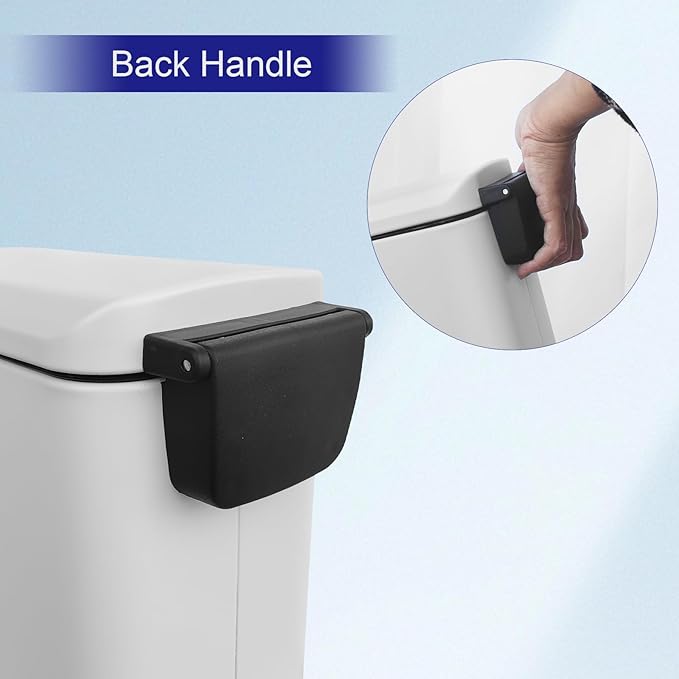 Bathroom Trash Can with Lid，5 Liter / 1.3 Gallon Small Trash Can with Removable Liner Bucket, Soft Close lid & Step Pedal, Stainless Steel Trash Bin for Bathroom,Bedroom,Home Office, White