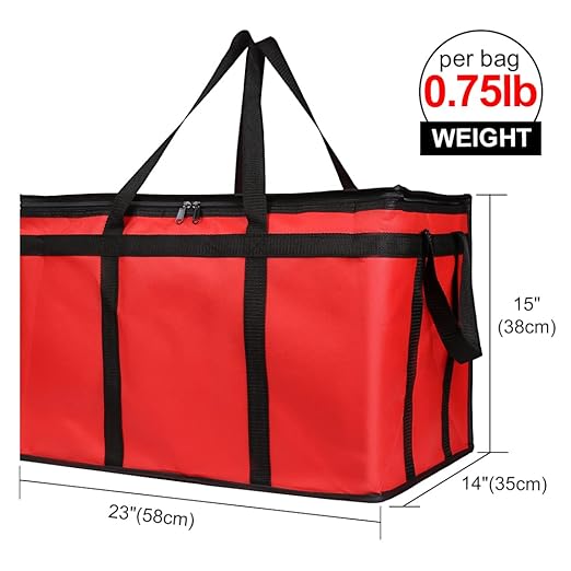 Bodaon 5-Pack Insulated Food Delivery Bag for Uber Eats, XXX-Large Grocey Shopping Bag for Catering, Reusable Cooler/Thermal Bags, Red