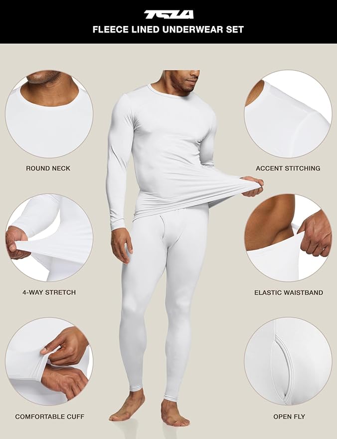 TSLA Men's Thermal Underwear Set, Microfiber Soft Fleece Lined Long Johns, Winter Warm Base Layer Top & Bottom