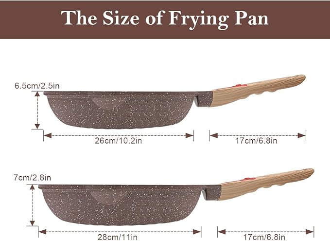 Nonstick Ceramic Deep Frying Pan Set, 10" and 11" Healthy Frying Pan Skillet Set with Removable Handle, Oven Safe, PFAS PFOA & PTFE Free (Brown)