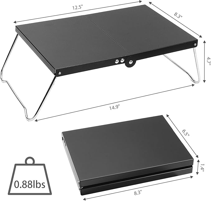 Ultralight Mini Outdoor Table Foldable Aluminum Alloy Camping Table with Carry Bag for Outdoor Cooking, Picnic, Camp, Barbecue (Black)