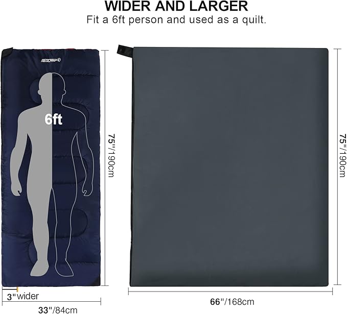 REDCAMP Cotton Flannel Sleeping Bag for Camping Backpacking, Adults Cold Weather Envelope Sleeping Bags with 2/3/4/6lbs Filling