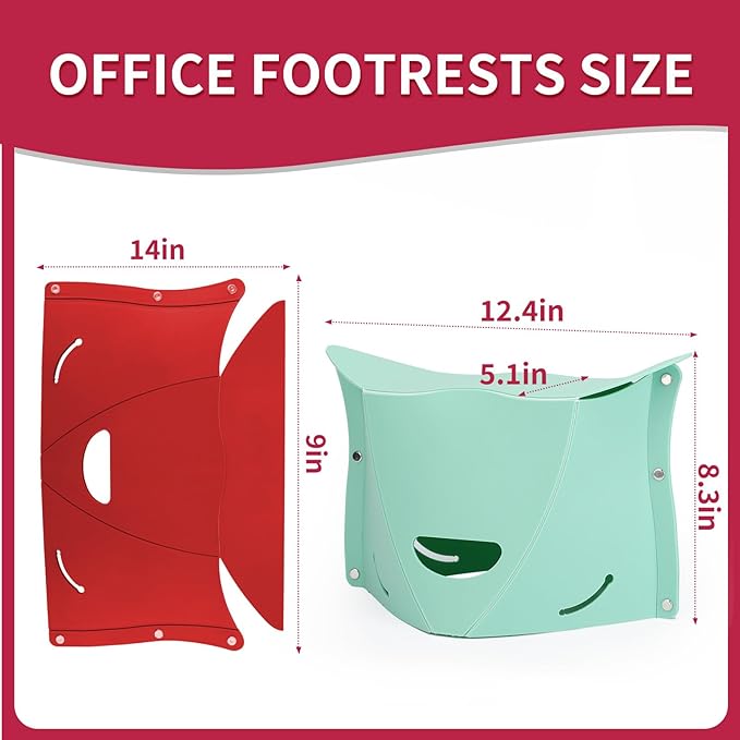 Travel Foot Rest for Airplane & Office - Portable Under Desk Foot Stool, Relieves Back & Knee Pain, Comfort for Long Flights, Cars, Subways & Trains - 2 Pack (Red & Green)