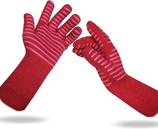 MIG4U BBQ Grill Gloves,Oven Gloves Extreme 500 degrees Heat Resistant grilling gloves with Food Grade Non-Slip Silicone Dots for Cooking, Grilling, Baking, Smoker, Barbecue, Kitchen(13" Red)