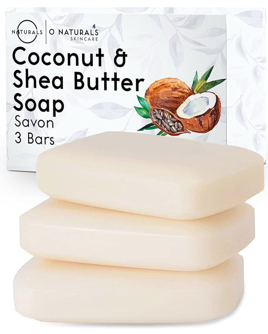 O NATURALS 3-Pack Organic Coconut & Shea Butter Soap Bar 4oz each Set - 100% Vegan Cold Process Bar Soap Scented Premium Essential Handmade Soap - Natural Soap for Men Women, Face, Body