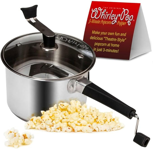 Platinum Series Whirley Pop Popcorn Maker - 6 Quart Stainless Steel Popcorn Popper, Popcorn Maker with¬†Metal Gears, Wabash Valley Farms Stove Top Popcorn Maker (Stainless Steel)