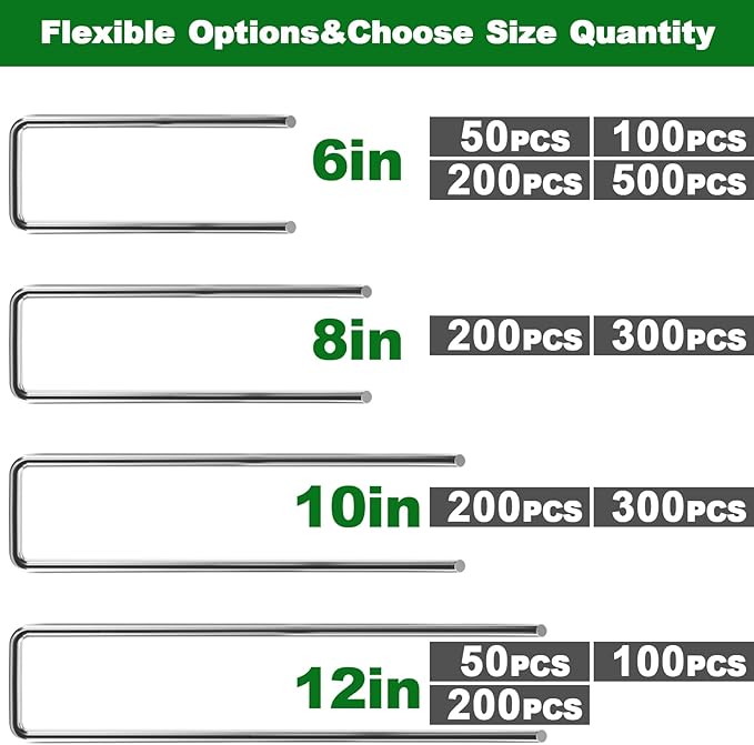 AMAGABELI GARDEN & HOME 6 Inch 200 Pack Galvanized Landscape Staples 11 Gauge Anti-Rust Heavy Duty Garden Staples Plant Cover Stakes U-Shaped Sod Pins Ground Fence Stakes for Weed Barrier Fabric