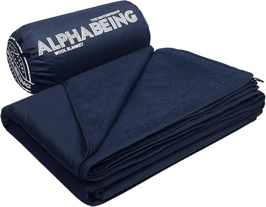 AlphaBeing Waterproof Outdoor Blanket with Merino Wool, Extra Thick Warm, Windproof, Packable Stadium Blankets for Cold Weather, Camping Gift, Pet, Car, Picnic, Concerts, 79" x 59", Navy