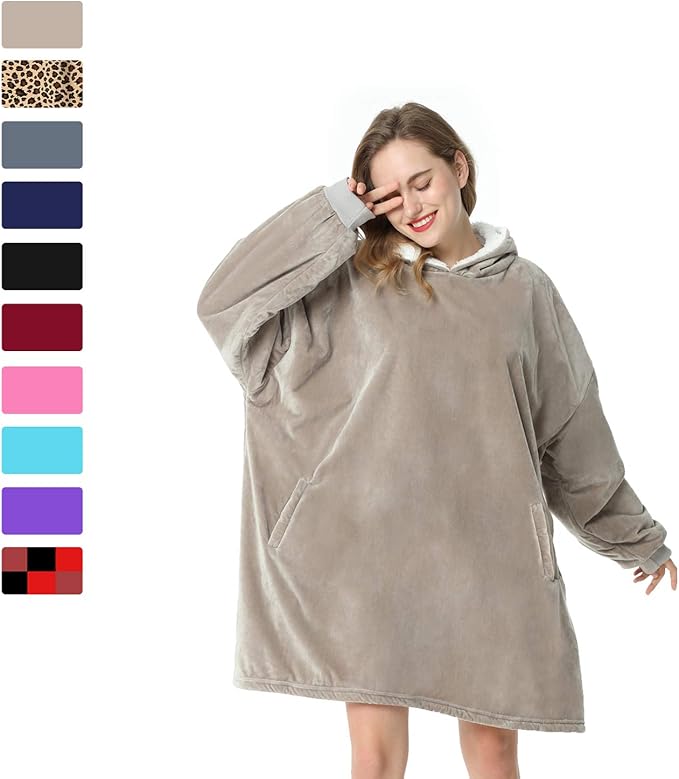 LetsFunny Blanket Hoodie,Oversized Wearable Sherpa Fleece Blanket Sweatshirt,Super Soft Warm Cozy with Giant Pocket,Gifts for Women Men Adults Teenagers Kids, One Size Fits All