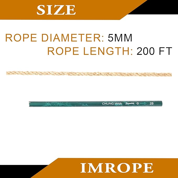 5mm x 200 Feet Natural Jute Rope, Twine for Gardening Tomato Climbing Plant Tie Floristry Crafts Gift Wrapping Packing Decor