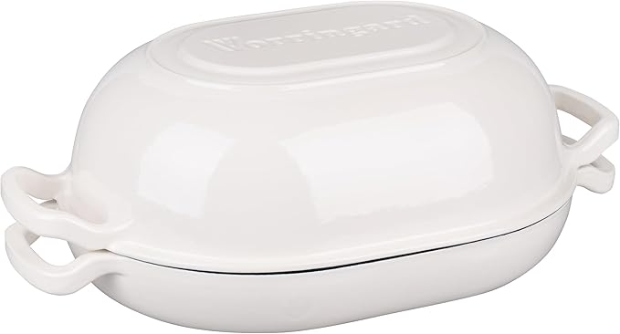 Enameled Cast Iron Sourdough Bread Oven, Dutch Oven, Loaf Cast Iron Bread Pan for Homemade Bread Baking, Meatloaf Pan with Lid, 7QT, White
