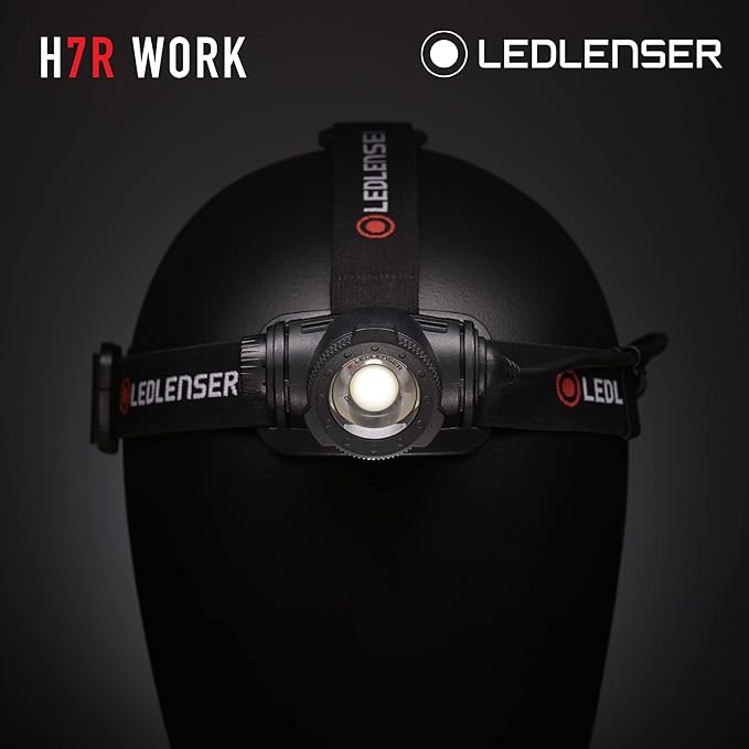 Ledlenser, H7R Work Rechargeable Headlamp, High Power LED,1000 Lumens, Advanced Focus System, Constant Light Output, Bright, Dimmable, Magnetic Charge System, Dustproof, Waterproof, Rubber Covers