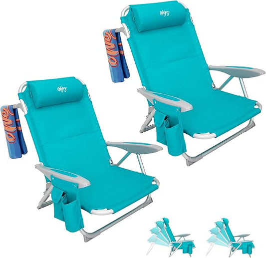 #WEJOY Folding Beach Chair for Adults, 4-Position Aluminum Lightweight Beach Chair, Low Sands Chairs with Shoulder Strap, Cup Holder and Padded Headrest, Supports 265lbs for Lawn
