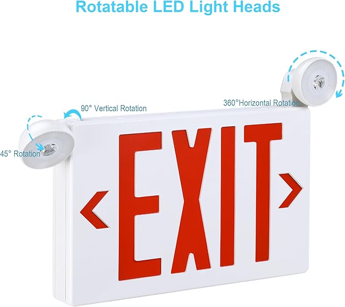 Gruenlich Exit Signs with Emergency Lights, 2 Adjustable LED Head with Battery Backup, 94V-0 Fire Resistant, AC 120/277V, Hardwired Commercial Emergency Light Combo for Business, 4 Pack