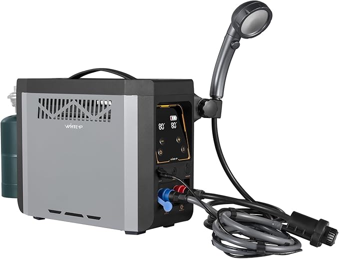 Portable Camping Shower with Constant Temperature Propane Water Heater, Built-in Rechargeable Battery and Multi-protection, Ideal for Outdoor Cleaning & Off-grid Instant Hot Water Needs