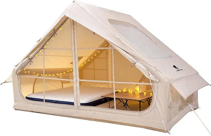 GEERTOP Inflatable Tent for Camping, Large Instant Blow Up Waterproof Glamping Tent House with Stove Jack for Family 4 Person Adult