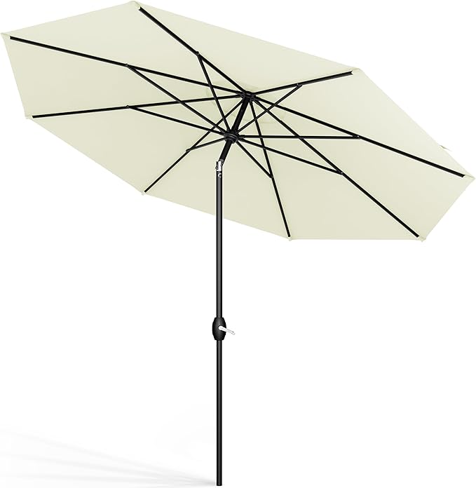 Midtown Umbrellas Sunbrella Umbrella 9 Feet Outdoor Umbrella With Canvas Natural Acrylic Fabric - Auto-Tilt Aluminum Frame Patio Umbrella For Backyard, Deck, Garden, Pool - Black Pole