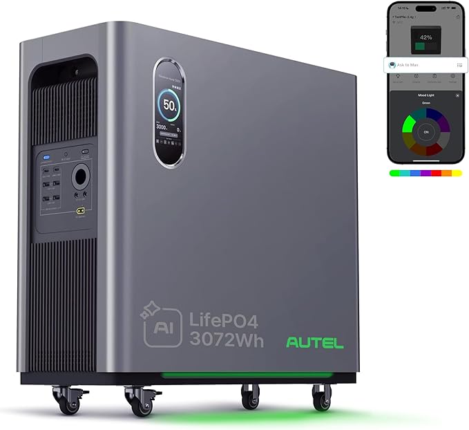 Autel 3072Wh Portable Power Station, Automotive-Grade LiFePO₄ Power Station, 120V AC Outlets x 5, 1.2H Fast Charge, Solar Generator for Home Use, Power Outage, RV, Camping, Emergencies