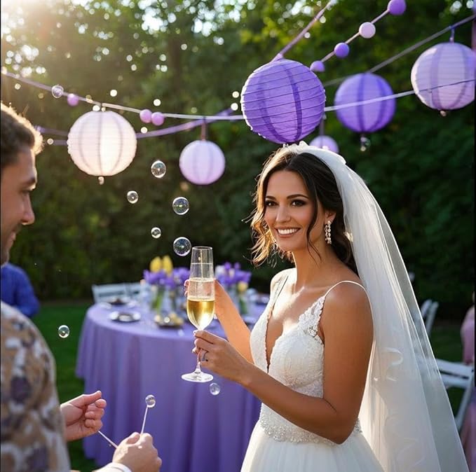 Purple Pink Paper Lanterns Decorative 15pcs Party Hanging Decorations for Bachelorette Wedding Birthday Baby Shower Graduation Anniversary Lavender Themed Room Decor