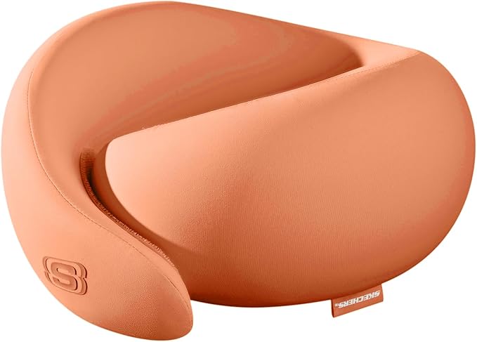 Skechers Memory Foam Travel Pillow,Comfortable & Breathable Airplane Travel Essential, Neck Pillow for Travel, Car Rides, Home, and Office Use, Ergonomic Design for Men and Women,Orange
