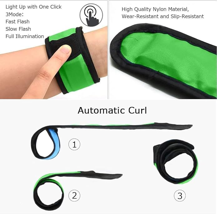 LOBKIN Safety Bracelets, LED Slap Armband Kids Walking at Night Safe LED Light Wrist Light Reflective Belt, Magic Band Running Lights for Runners