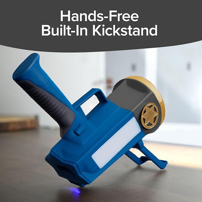 Mega-Bright Rechargeable Spotlight, AS-SEEN-ON-TV, Tactical & Emergency Flashlight, 10 Modes, Turbo Boost Up to 100%, Built-in Kickstand & Phone Charger, for Camping, Emergencies, Walking