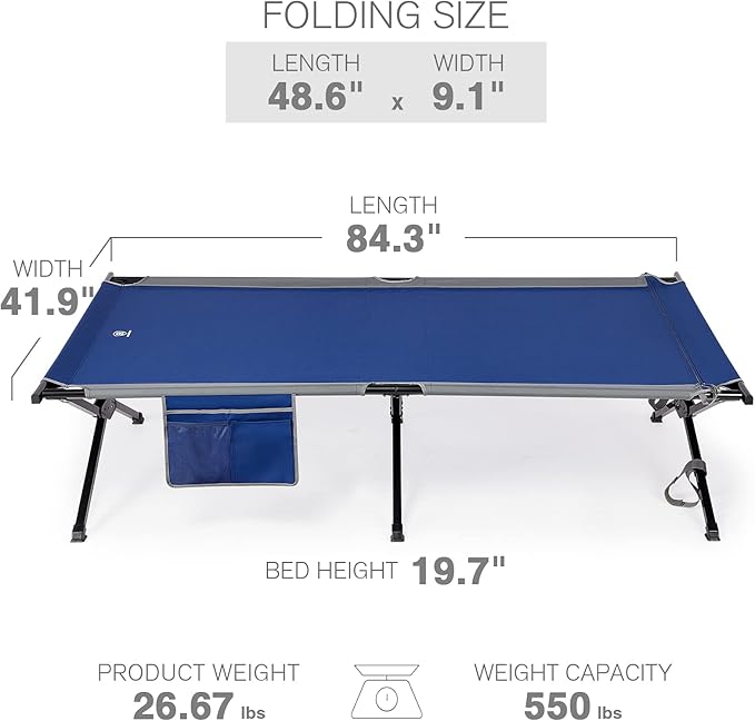 EVER ADVANCED Extra Wide Camping Cot for Adults Oversized XXL Sleeping Cots Folding Cot Bed with Carry Bag, 84.3" L x 41.9" W, Support to 550 lbs