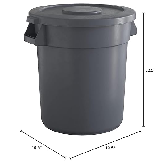 20 Gallon Gray Round Commercial Trash Can with Lid