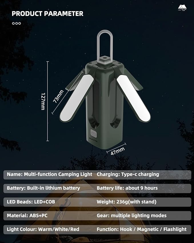 Rechargeable LED Camping Lantern - Waterproof Tent Light with 8 Modes, Portable Flashlight for Camping, Emergency, Hiking, Fishing